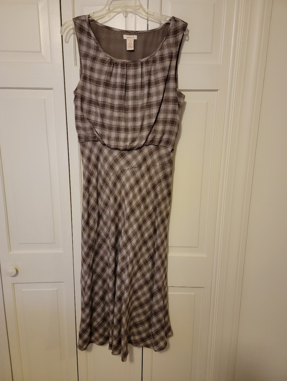 Sundance Brown and Cream Plaid Sleeveless Maxi Dress Size 12 EUC